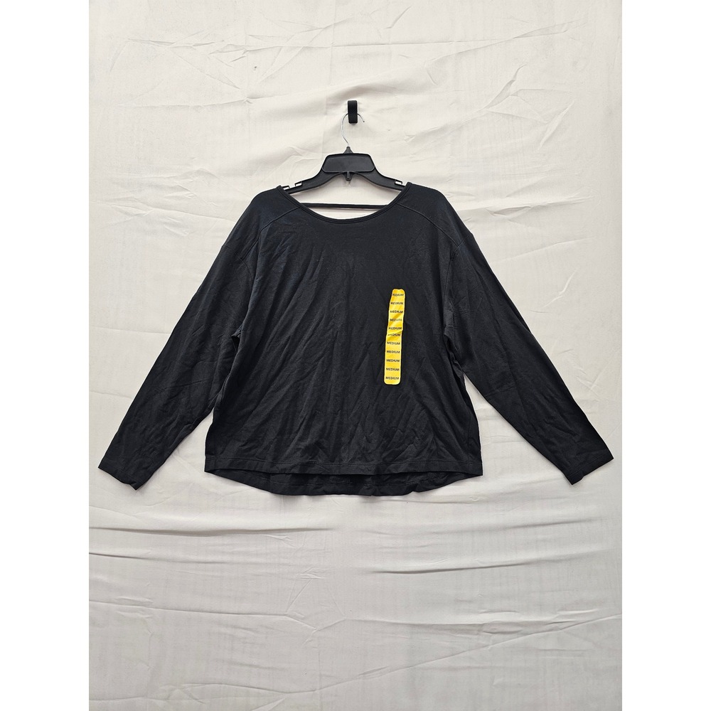 Members Mark Womens Long Sleeve Active Tee Black Cotton Modal Stretch Top M